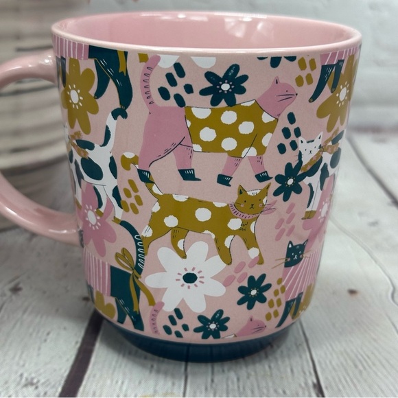 NWT prima design Pink retro Floral Cat Lover Mug PURR MAMA cat mom polka dot - Picture 4 of 7